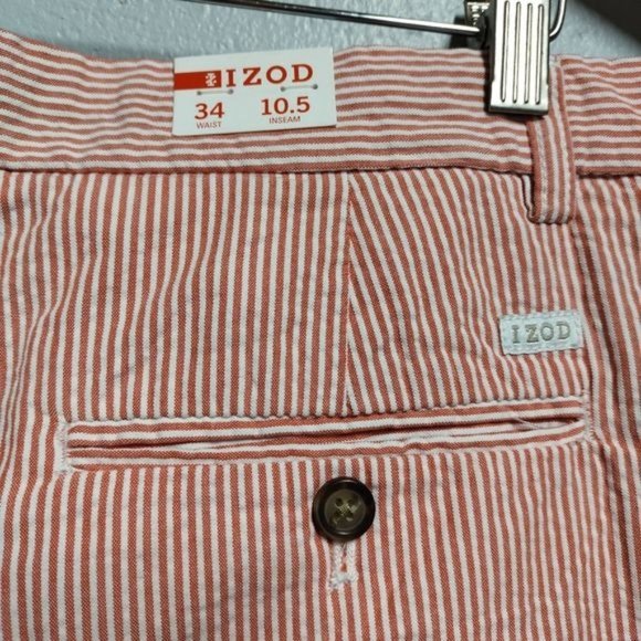 Men's red/white seersucker striped IZOD shorts size 34 - Picture 5 of 5